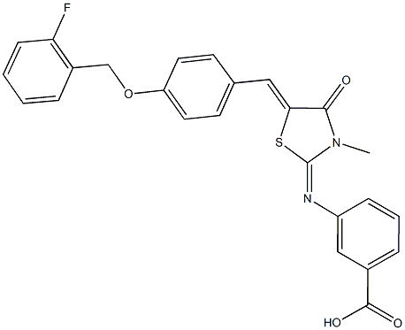 3-[(5-{4-[(2-fluorobenzyl)oxy]benzylidene}-3-methyl-4-oxo-1,3-thiazolidin-2-ylidene)amino]benzoic acid|