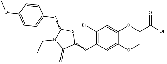 [5-bromo-4-({3-ethyl-2-[(4-methoxyphenyl)imino]-4-oxo-1,3-thiazolidin-5-ylidene}methyl)-2-methoxyphenoxy]acetic acid Structure