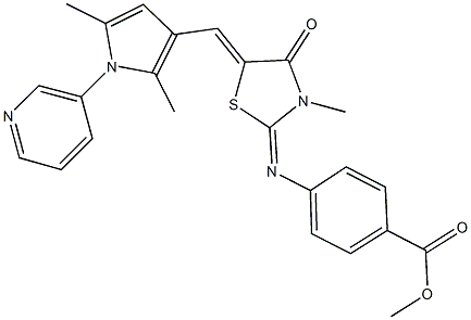 methyl 4-[(5-{[2,5-dimethyl-1-(3-pyridinyl)-1H-pyrrol-3-yl]methylene}-3-methyl-4-oxo-1,3-thiazolidin-2-ylidene)amino]benzoate Struktur