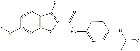 N-[4-(acetylamino)phenyl]-3-chloro-6-methoxy-1-benzothiophene-2-carboxamide 结构式