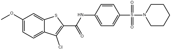 3-chloro-6-methoxy-N-[4-(1-piperidinylsulfonyl)phenyl]-1-benzothiophene-2-carboxamide Struktur
