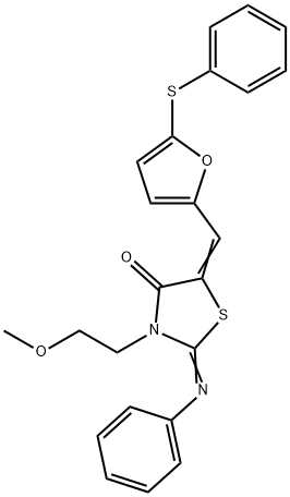 3-(2-methoxyethyl)-2-(phenylimino)-5-{[5-(phenylsulfanyl)-2-furyl]methylene}-1,3-thiazolidin-4-one,443996-05-2,结构式