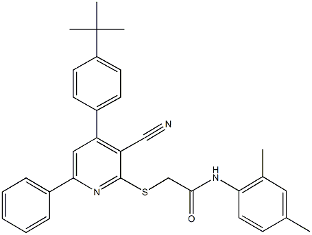 2-{[4-(4-tert-butylphenyl)-3-cyano-6-phenyl-2-pyridinyl]sulfanyl}-N-(2,4-dimethylphenyl)acetamide Structure