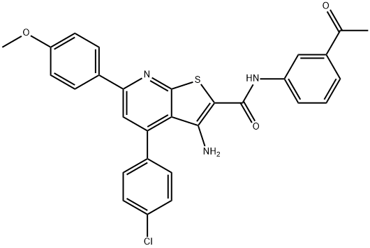 N-(3-acetylphenyl)-3-amino-4-(4-chlorophenyl)-6-(4-methoxyphenyl)thieno[2,3-b]pyridine-2-carboxamide Struktur