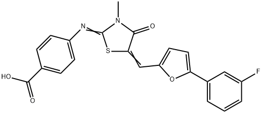 4-[(5-{[5-(3-fluorophenyl)-2-furyl]methylene}-3-methyl-4-oxo-1,3-thiazolidin-2-ylidene)amino]benzoic acid Structure