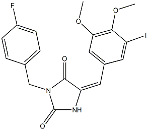 3-(4-fluorobenzyl)-5-(3-iodo-4,5-dimethoxybenzylidene)-2,4-imidazolidinedione Structure