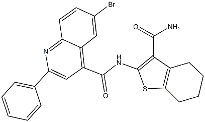 N-[3-(aminocarbonyl)-4,5,6,7-tetrahydro-1-benzothien-2-yl]-6-bromo-2-phenyl-4-quinolinecarboxamide 化学構造式