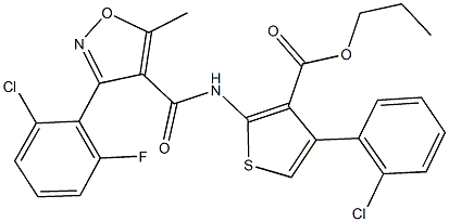propyl 2-({[3-(2-chloro-6-fluorophenyl)-5-methyl-4-isoxazolyl]carbonyl}amino)-4-(2-chlorophenyl)-3-thiophenecarboxylate,444906-51-8,结构式