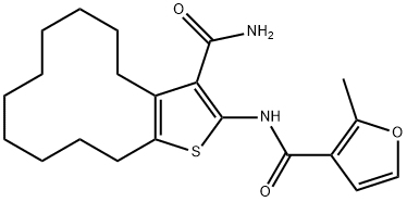 N-[3-(aminocarbonyl)-4,5,6,7,8,9,10,11,12,13-decahydrocyclododeca[b]thien-2-yl]-2-methyl-3-furamide Structure