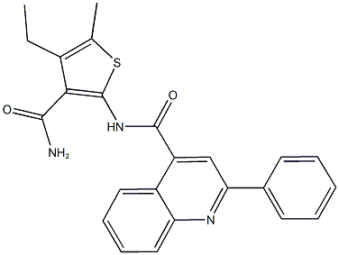 N-[3-(aminocarbonyl)-4-ethyl-5-methyl-2-thienyl]-2-phenyl-4-quinolinecarboxamide Structure
