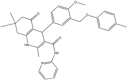 4-{3-[(4-iodophenoxy)methyl]-4-methoxyphenyl}-2,7,7-trimethyl-5-oxo-N-pyridin-2-yl-1,4,5,6,7,8-hexahydroquinoline-3-carboxamide Struktur