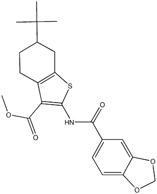 methyl 2-[(1,3-benzodioxol-5-ylcarbonyl)amino]-6-tert-butyl-4,5,6,7-tetrahydro-1-benzothiophene-3-carboxylate Struktur