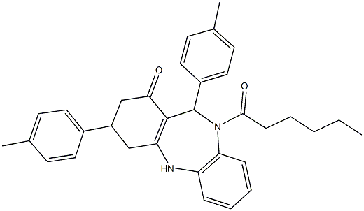 10-hexanoyl-3,11-bis(4-methylphenyl)-2,3,4,5,10,11-hexahydro-1H-dibenzo[b,e][1,4]diazepin-1-one 结构式