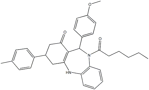 445025-24-1 10-hexanoyl-11-(4-methoxyphenyl)-3-(4-methylphenyl)-2,3,4,5,10,11-hexahydro-1H-dibenzo[b,e][1,4]diazepin-1-one