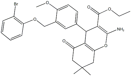 ethyl 2-amino-4-{3-[(2-bromophenoxy)methyl]-4-methoxyphenyl}-7,7-dimethyl-5-oxo-5,6,7,8-tetrahydro-4H-chromene-3-carboxylate Struktur