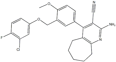 445034-67-3 2-amino-4-{3-[(3-chloro-4-fluorophenoxy)methyl]-4-methoxyphenyl}-6,7,8,9-tetrahydro-5H-cyclohepta[b]pyridine-3-carbonitrile