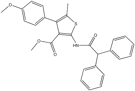 methyl 2-[(diphenylacetyl)amino]-4-(4-methoxyphenyl)-5-methyl-3-thiophenecarboxylate Struktur