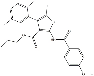 propyl 4-(2,5-dimethylphenyl)-2-[(4-methoxybenzoyl)amino]-5-methyl-3-thiophenecarboxylate,445037-60-5,结构式