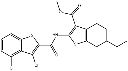 methyl 2-{[(3,4-dichloro-1-benzothien-2-yl)carbonyl]amino}-6-ethyl-4,5,6,7-tetrahydro-1-benzothiophene-3-carboxylate,445038-13-1,结构式