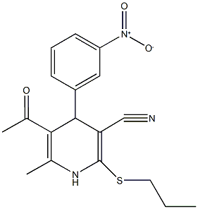 5-acetyl-4-{3-nitrophenyl}-6-methyl-2-(propylsulfanyl)-1,4-dihydropyridine-3-carbonitrile Structure