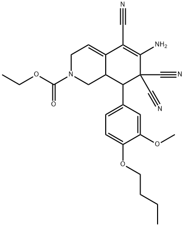 ethyl 6-amino-8-[4-(butyloxy)-3-(methyloxy)phenyl]-5,7,7-tricyano-3,7,8,8a-tetrahydroisoquinoline-2(1H)-carboxylate Struktur
