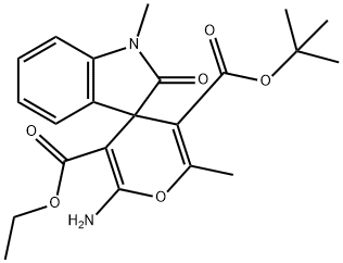 5-tert-butyl 3-ethyl 2-amino-1',3'-dihydro-1',6-dimethyl-2'-oxospiro[4H-pyran-4,3'-(2'H)-indole]-3,5-dicarboxylate 结构式