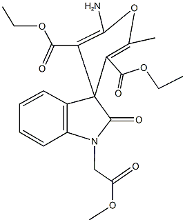 5-tert-butyl 3-ethyl 2-amino-1',3'-dihydro-1'-(2-methoxy-2-oxoethyl)-6-methyl-2'-oxospiro[4H-pyran-4,3'-(2'H)-indole]-3,5-dicarboxylate Structure
