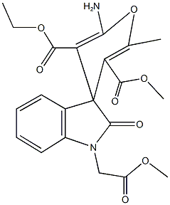 3-ethyl 5-methyl 2-amino-6-methyl-1'-(2-methoxy-2-oxoethyl)-2'-oxospiro[4H-pyran-4,3'-(2'H)-indole]-3,5-dicarboxylate Struktur