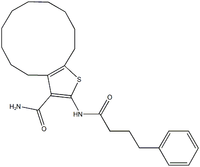 2-[(4-phenylbutanoyl)amino]-4,5,6,7,8,9,10,11,12,13-decahydrocyclododeca[b]thiophene-3-carboxamide,445233-58-9,结构式