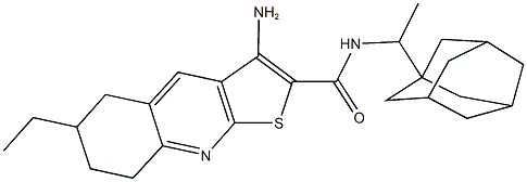N-[1-(1-adamantyl)ethyl]-3-amino-6-ethyl-5,6,7,8-tetrahydrothieno[2,3-b]quinoline-2-carboxamide Struktur