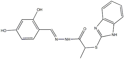 2-(1H-benzimidazol-2-ylsulfanyl)-N'-(2,4-dihydroxybenzylidene)propanohydrazide Struktur
