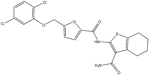 N-[3-(aminocarbonyl)-4,5,6,7-tetrahydro-1-benzothien-2-yl]-5-[(2,5-dichlorophenoxy)methyl]-2-furamide Struktur