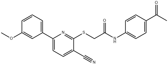 N-(4-acetylphenyl)-2-{[3-cyano-6-(3-methoxyphenyl)-2-pyridinyl]sulfanyl}acetamide Struktur