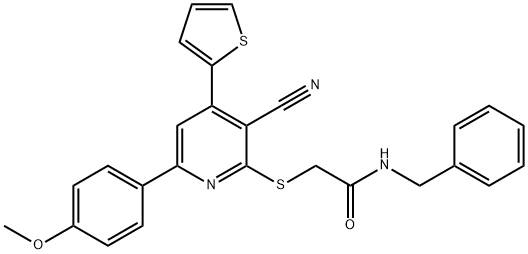 N-benzyl-2-{[3-cyano-6-(4-methoxyphenyl)-4-(2-thienyl)-2-pyridinyl]sulfanyl}acetamide Struktur