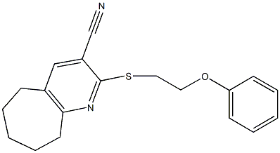 2-[(2-phenoxyethyl)sulfanyl]-6,7,8,9-tetrahydro-5H-cyclohepta[b]pyridine-3-carbonitrile Struktur