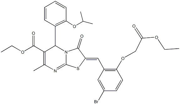 ethyl 2-[5-bromo-2-(2-ethoxy-2-oxoethoxy)benzylidene]-5-(2-isopropoxyphenyl)-7-methyl-3-oxo-2,3-dihydro-5H-[1,3]thiazolo[3,2-a]pyrimidine-6-carboxylate Structure