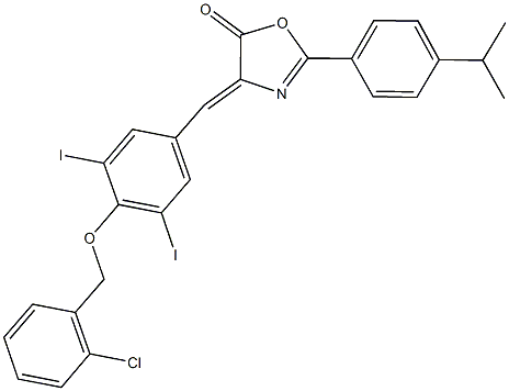 4-{4-[(2-chlorobenzyl)oxy]-3,5-diiodobenzylidene}-2-(4-isopropylphenyl)-1,3-oxazol-5(4H)-one Struktur