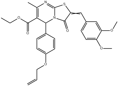 ethyl 5-[4-(allyloxy)phenyl]-2-(3,4-dimethoxybenzylidene)-7-methyl-3-oxo-2,3-dihydro-5H-[1,3]thiazolo[3,2-a]pyrimidine-6-carboxylate,445425-83-2,结构式