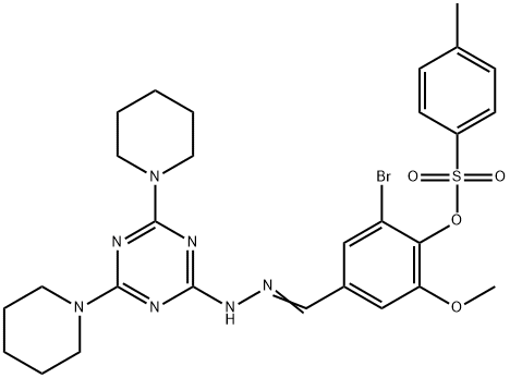 2-bromo-4-{2-[4,6-di(1-piperidinyl)-1,3,5-triazin-2-yl]carbohydrazonoyl}-6-methoxyphenyl 4-methylbenzenesulfonate Structure