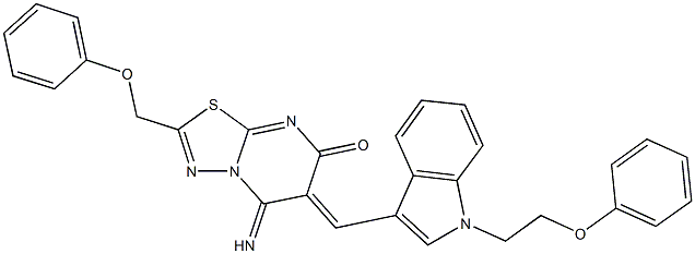 5-imino-6-{[1-(2-phenoxyethyl)-1H-indol-3-yl]methylene}-2-(phenoxymethyl)-5,6-dihydro-7H-[1,3,4]thiadiazolo[3,2-a]pyrimidin-7-one Struktur