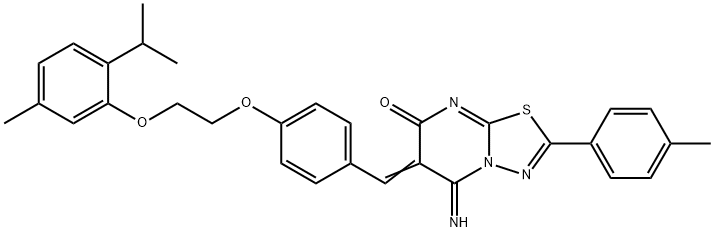 5-imino-6-{4-[2-(2-isopropyl-5-methylphenoxy)ethoxy]benzylidene}-2-(4-methylphenyl)-5,6-dihydro-7H-[1,3,4]thiadiazolo[3,2-a]pyrimidin-7-one Structure