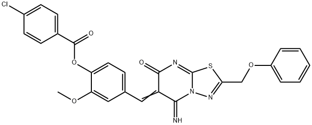 4-[(5-imino-7-oxo-2-(phenoxymethyl)-5H-[1,3,4]thiadiazolo[3,2-a]pyrimidin-6(7H)-ylidene)methyl]-2-methoxyphenyl 4-chlorobenzoate Structure