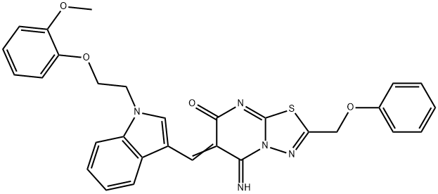 5-imino-6-({1-[2-(2-methoxyphenoxy)ethyl]-1H-indol-3-yl}methylene)-2-(phenoxymethyl)-5,6-dihydro-7H-[1,3,4]thiadiazolo[3,2-a]pyrimidin-7-one Structure