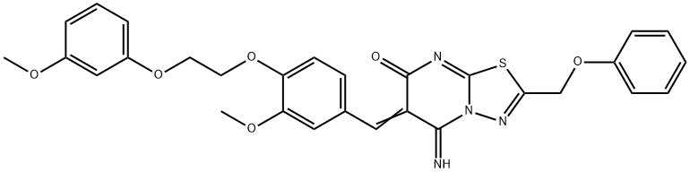 5-imino-6-{3-methoxy-4-[2-(3-methoxyphenoxy)ethoxy]benzylidene}-2-(phenoxymethyl)-5,6-dihydro-7H-[1,3,4]thiadiazolo[3,2-a]pyrimidin-7-one Structure