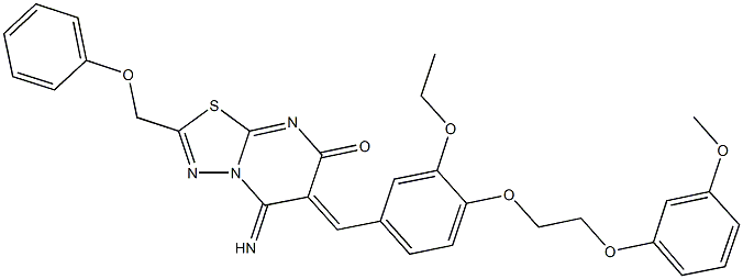 6-{3-ethoxy-4-[2-(3-methoxyphenoxy)ethoxy]benzylidene}-5-imino-2-(phenoxymethyl)-5,6-dihydro-7H-[1,3,4]thiadiazolo[3,2-a]pyrimidin-7-one Structure