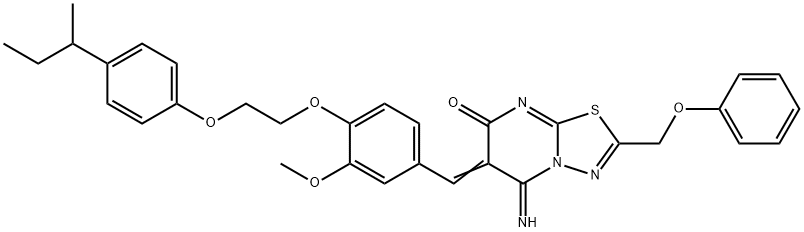 6-{4-[2-(4-sec-butylphenoxy)ethoxy]-3-methoxybenzylidene}-5-imino-2-(phenoxymethyl)-5,6-dihydro-7H-[1,3,4]thiadiazolo[3,2-a]pyrimidin-7-one Structure