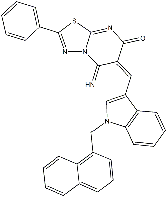 5-imino-6-{[1-(1-naphthylmethyl)-1H-indol-3-yl]methylene}-2-phenyl-5,6-dihydro-7H-[1,3,4]thiadiazolo[3,2-a]pyrimidin-7-one Struktur