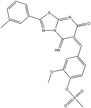 4-[(5-imino-2-(3-methylphenyl)-7-oxo-5H-[1,3,4]thiadiazolo[3,2-a]pyrimidin-6(7H)-ylidene)methyl]-2-methoxyphenyl methanesulfonate 结构式