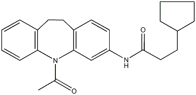 N-(5-acetyl-10,11-dihydro-5H-dibenzo[b,f]azepin-3-yl)-3-cyclopentylpropanamide Struktur