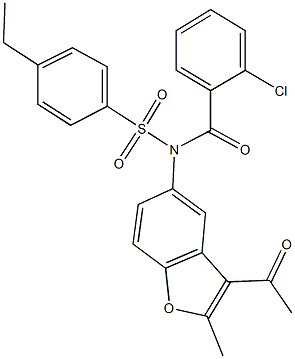 N-(3-acetyl-2-methyl-1-benzofuran-5-yl)-N-(2-chlorobenzoyl)-4-ethylbenzenesulfonamide Struktur